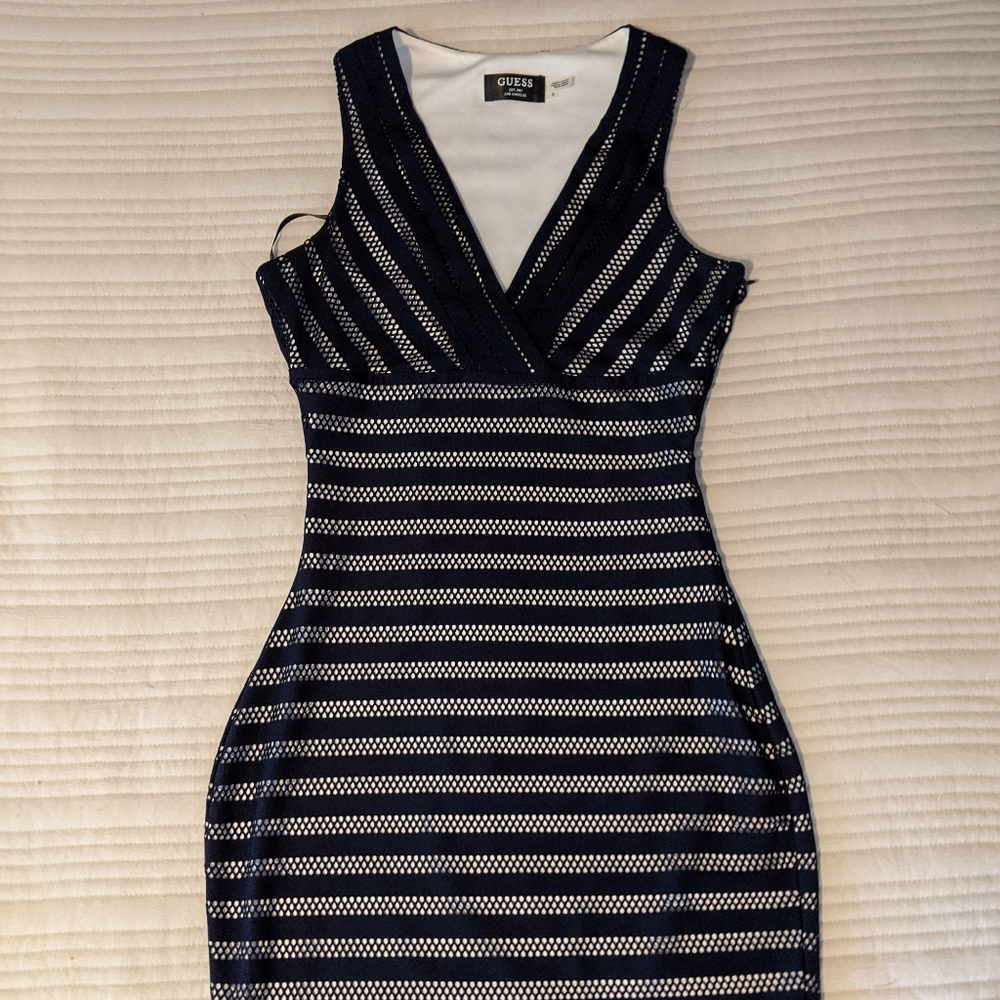 Bodycon Dark Blue White Guess Dress Size 4